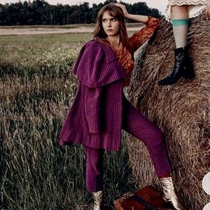 Vintage 70’s red and purple woven 2 piece suit with removable cape.